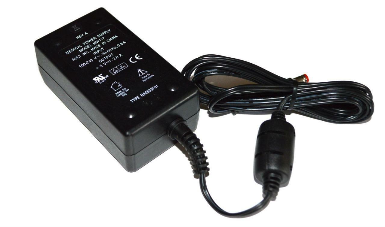 New AULT INC. MW117 RA0503F01 Medical POWER SUPPLY 5V 2A AC ADAPTER with power cord - Click Image to Close